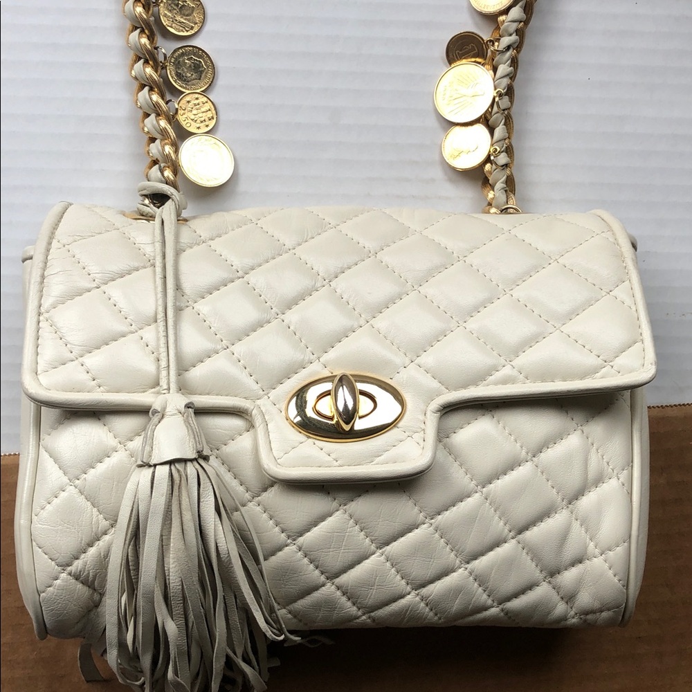 PAOLA by PdL Firenze Genuine Quilted leather Shoulder Bag Gold coin Strap - Picture 12 of 12